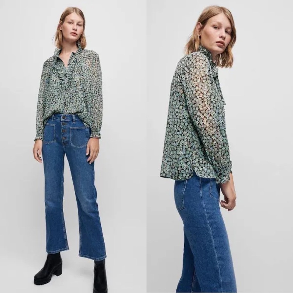 MAJE Cenaza Floral-Print Boho Formal Wedding Prom Graduation Party Shirt 1
